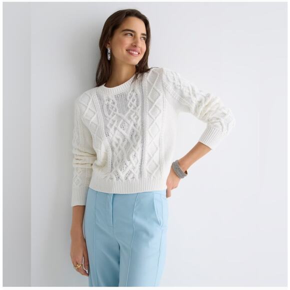 J Crew Cable Knit Crystal Crewneck Sweater - Picture 2 of 7